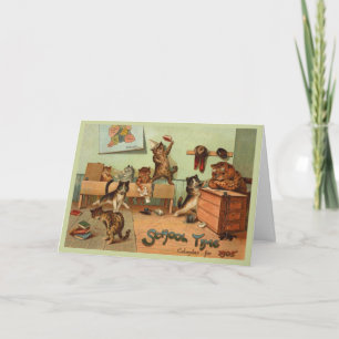 Retro Funny School Time Anthropomorphic Cats  Thank You Card