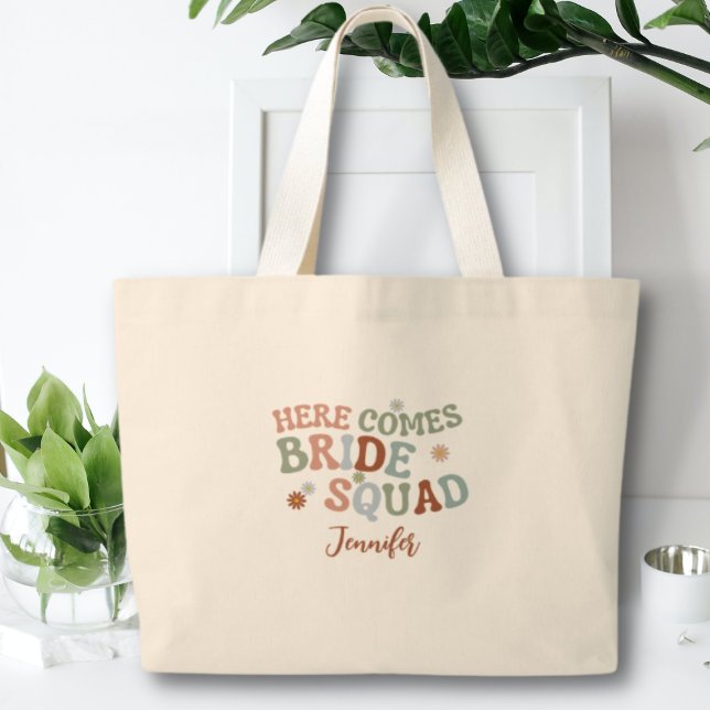 Retro Funny Simple Bridesmaid Bachelorette Gift Large Tote Bag (Creator Uploaded)