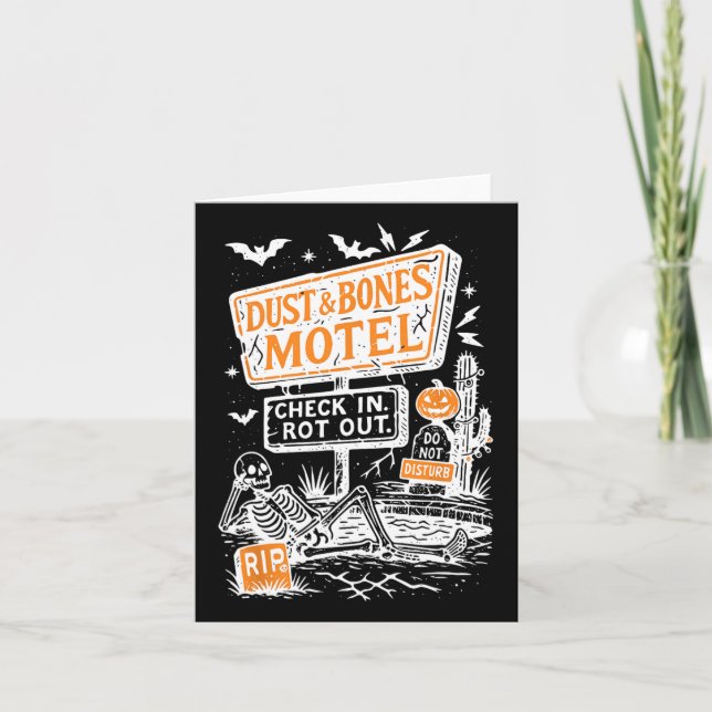 Retro Funny Skeleton Dust And Bones Motel Spooky H Card (Front)
