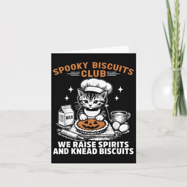 Retro Funny Spooky Biscuits Club Cat Lovers Pastry Card (Front)