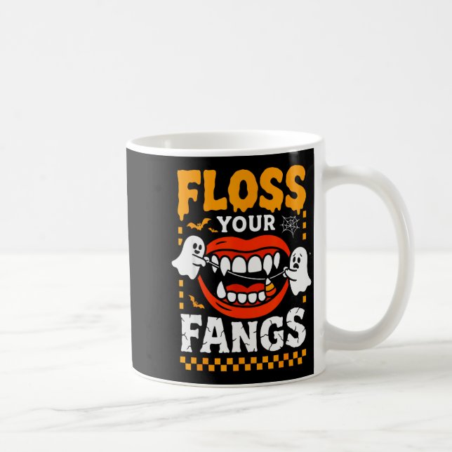 Retro Funny Teeth Floss Your Fangs Dentist Soky Ha Coffee Mug (Right)