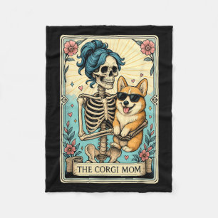 Retro Funny The Corgi Mum Tarot Card Skeleton Hall Fleece Blanket