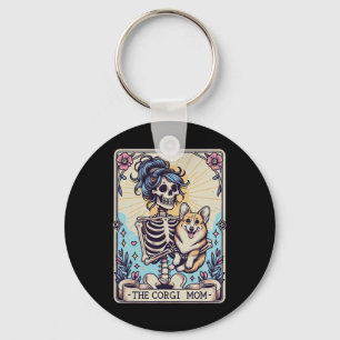 Retro Funny The Corgi Mum Tarot Card Skeleton Hall Key Ring