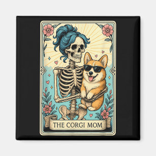 Retro Funny The Corgi Mum Tarot Card Skeleton Hall Magnet