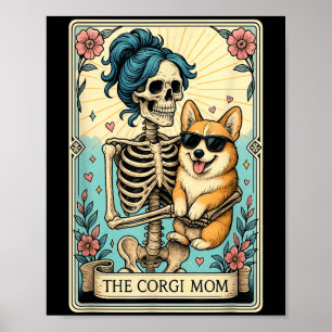 Retro Funny The Corgi Mum Tarot Card Skeleton Hall Poster