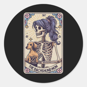 Retro Funny The Dachshund Mum Tarot Card Skeleton Classic Round Sticker