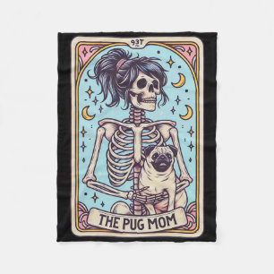 Retro Funny The Pug Dog Mum Tarot Card Skeleton Ha Fleece Blanket