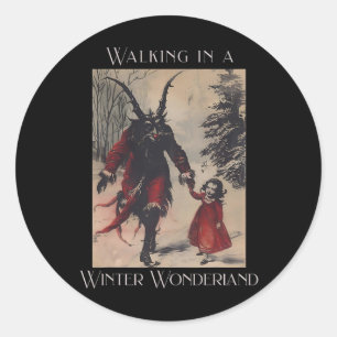 Retro Funny Walking In A Winter Wonderland Merry C Classic Round Sticker