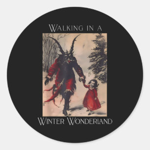 Retro Funny Walking In A Winter Wonderland Merry C Classic Round Sticker