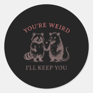 Retro funny weird keep raccoons meme graphic classic round sticker