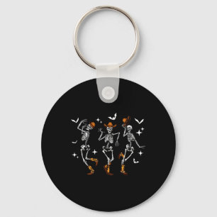 Retro Funny Western Dancing Skeleton Halloween Cow Key Ring