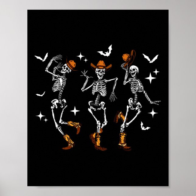 Retro Funny Western Dancing Skeleton Halloween Cow Poster (Front)