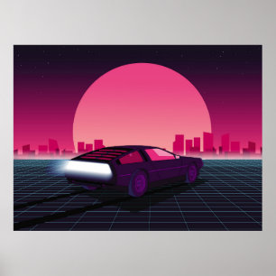Retro future. 80s style sci-fi background with sup poster