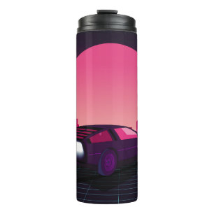 Retro future. 80s style sci-fi background with sup thermal tumbler
