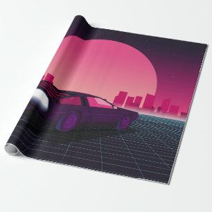 Retro future. 80s style sci-fi background with sup wrapping paper