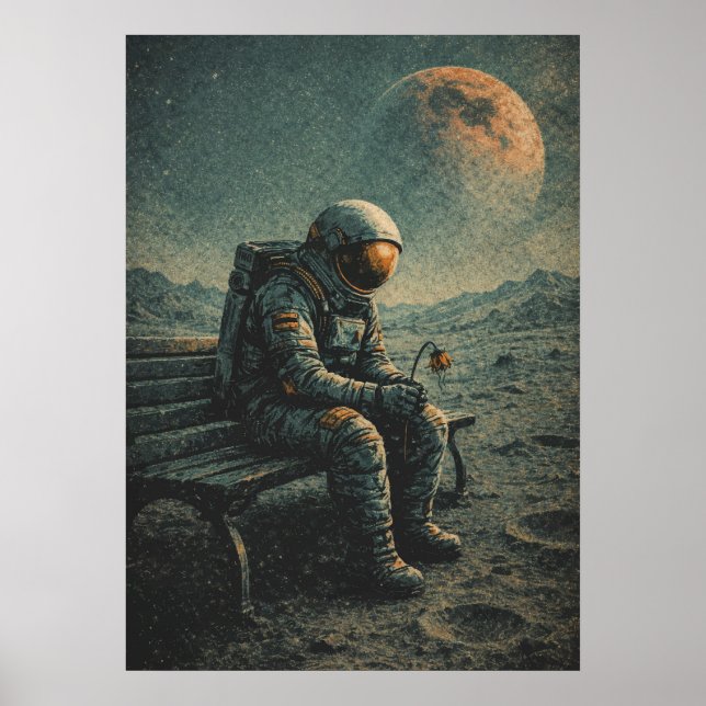 Retro-Future Astronaut, Sci-Fi Space Abstract Art Poster (Front)