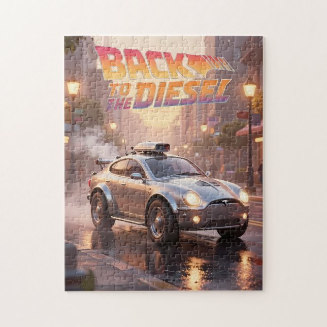 Retro Future City Cruiser at Dusk Puzzle (Vertical)