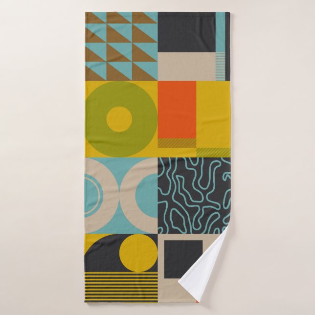 Retro future inspired artwork of abstract symbols  bath towel (Bath Towel)
