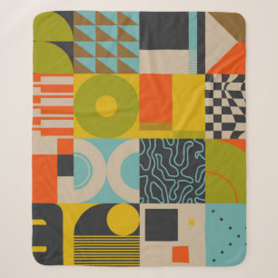 Retro future inspired artwork of abstract symbols sherpa blanket