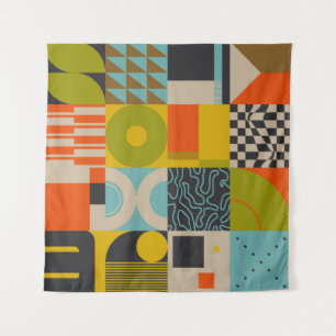 Retro future inspired artwork of abstract symbols tapestry