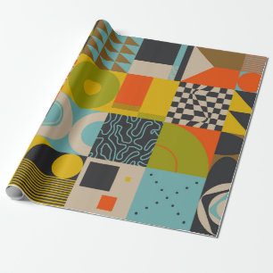 Retro future inspired artwork of abstract symbols wrapping paper