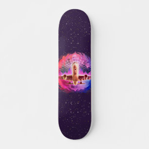 Retro Futurism Aeroplane Synth Wave 80s Cosmic     Skateboard