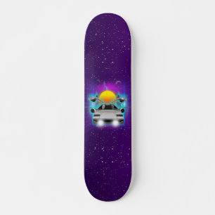 Retro Futurism Flying Car Spaceship Synth Wave  Skateboard