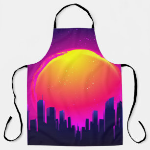 Retro Futurism. futuristic synth wave illustration Apron