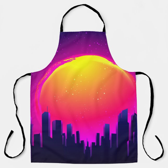 Retro Futurism. futuristic synth wave illustration Apron (Front)