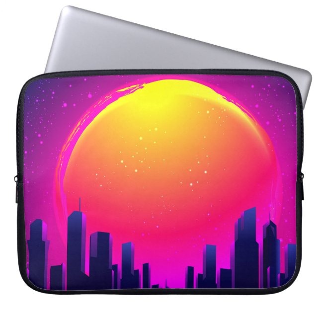 Retro Futurism. futuristic synth wave illustration Laptop Sleeve (Front)