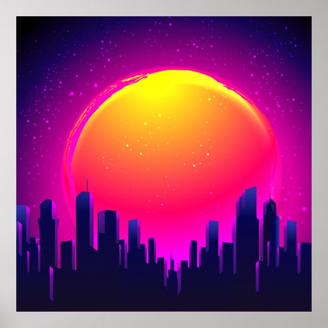 Retro Futurism. futuristic synth wave illustration Poster (Front)