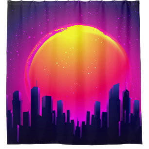 Retro Futurism. futuristic synth wave illustration Shower Curtain