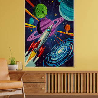 Retro Futurism Sci-Fi Space Exploration Wall Art