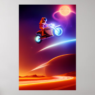 Retro Futurism, Surrealist Aesthetic, Space biker Poster
