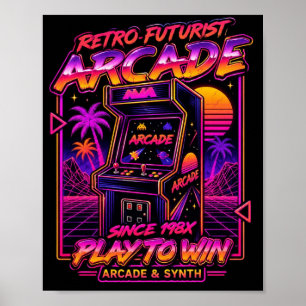 Retro Futurist Arcade Synthwave Neon Gaming Poster
