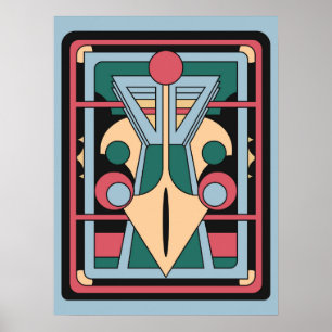 Retro Futurist Art Deco Geometric Peacock Poster