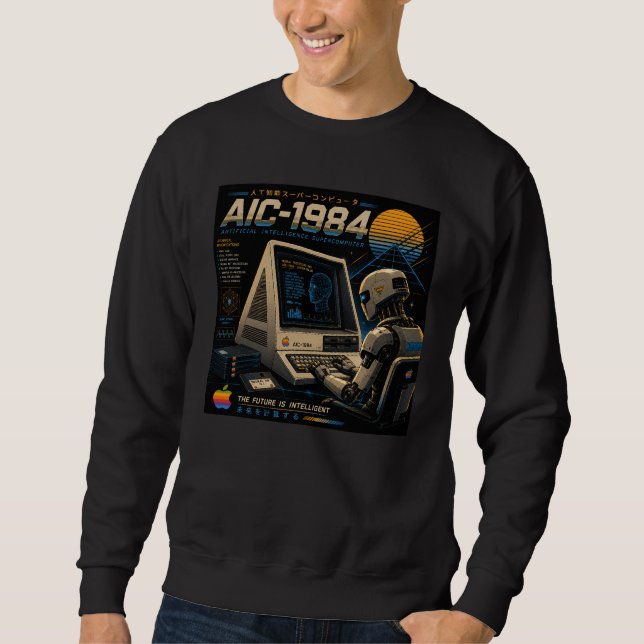 Retro Futuristic AI Robot Computer Vaporwave Neon Sweatshirt (Front)
