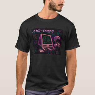 Retro Futuristic AI Robot Computer Vaporwave Neon T-Shirt