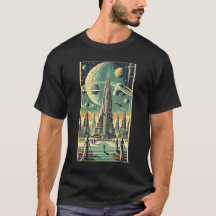 Retro Futuristic Alien City Postcard Art