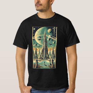 Retro Futuristic Alien City Postcard Art T-Shirt