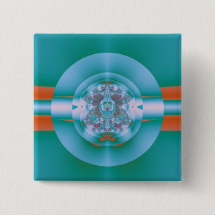Retro Futuristic Aqua Coral Abstract Art 15 Cm Square Badge