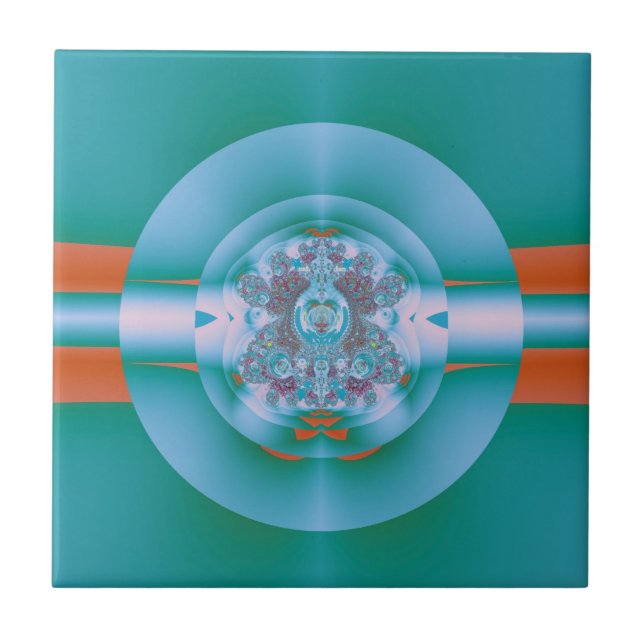 Retro Futuristic Aqua Coral Abstract Art Ceramic Tile (Front)