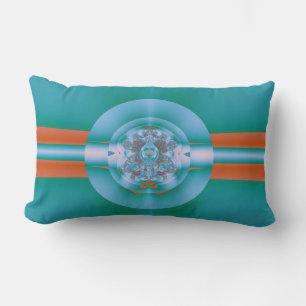 Retro Futuristic Aqua Coral Abstract Art Lumbar Cushion