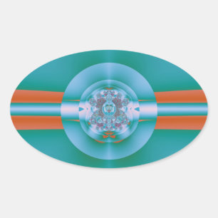 Retro Futuristic Aqua Coral Abstract Art Oval Sticker