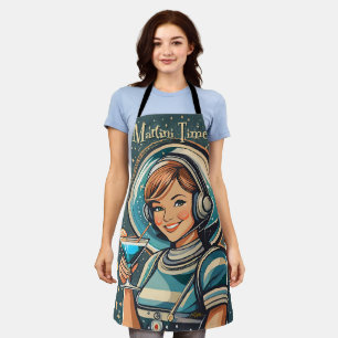 Retro Futuristic Astro Girl Martini Time Apron
