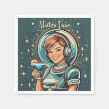 Retro Futuristic Astro Girl Martini Time
