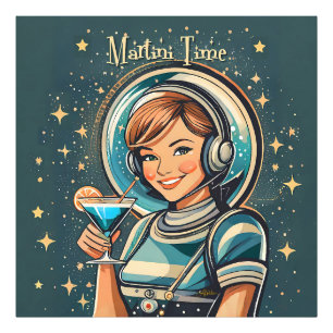 Retro Futuristic Astro Girl Martini Time Photo Print