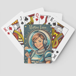 Retro Futuristic Astro Girl Martini Time Playing Cards
