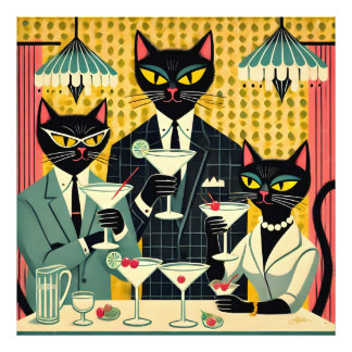 Retro Futuristic Black Cat Martini Club Photo Print