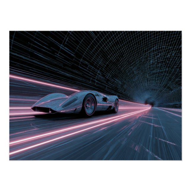 Retro Futuristic Car Racing Neon Grid Poster (Front)
